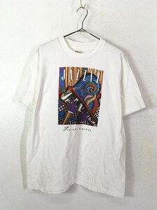 古着 90s JAZZIZ The Key Players ピアノ ジャズ ミュージック アート Tシャツ L 古着