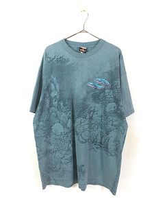 古着 90s イルカ 刺しゅう 熱帯魚 海底 オールオーバー アート Tシャツ XL位 古着