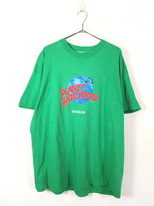 古着 90s PLANET HOLLYWOOD 「DUBLIN」 BIG ロゴ Tシャツ 緑 XL 古着