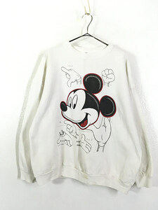 古着 90s USA製 Disney Mickey ミッキー 図解 プリント スウェット トレーナー XL 古着