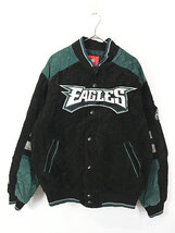 古着 90s USA製 Philadelphia Eagles イーグルス 本革 スエード レザー パデット ジャケット M 古着_画像1