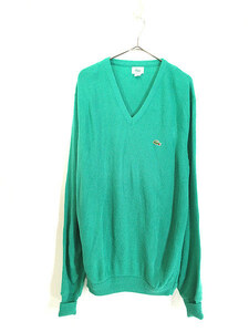 古着 80s USA製 IZOD LACOSTE アクリル ニット セーター ロング丈 青緑!! LT 古