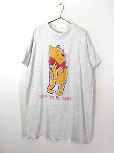レディース 古着 90s USA製 Disney Pooh 「Proud to be Cuddly」 くまのプーさん Tシャツ ワンピース ひざ丈 XL位 古着