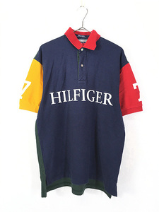 古着 90s TOMMY HILFIGER クレイジー パターン ナンバリング カノコ ポロシャツ M 古着