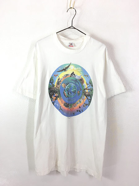 古着 90s USA製 Human-i-Tees 世界の野生動物 ピクチャー アート T