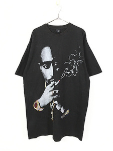 古着 90-00s 2PAC BIGフォト × ラインストーン オールド ヒップホップ ラップ Tシャツ 2XL 古着