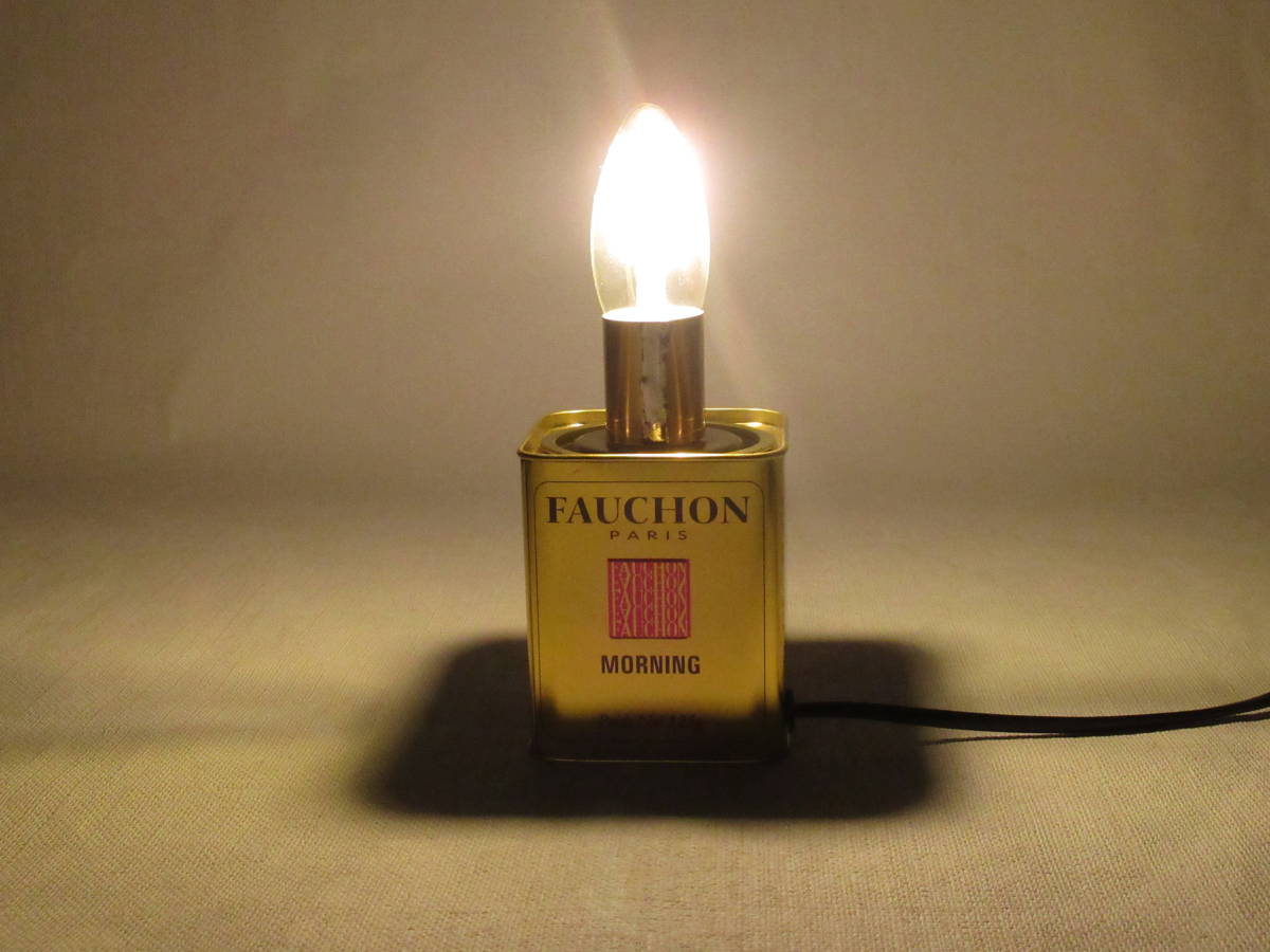 Homemade table lamp FAUCHON Tea tin can remake lighting Edison bulb style LED filament lamp FAUCHON Tea tin can lamp Handmade, illumination, Table lamp, others