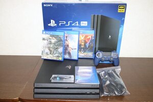 【超美品 完動品】PlayStation 4 Pro CUH-7100B 1TB(No.282)MONSTER HUNTER WORLD、BATTLEFIELD 1、ANTHEM 3本セット