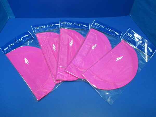 送料無料・新品 5枚セット ツーウェイ素材 スイミングキャップ ピンク フリーサイズ 約54～59cm ★