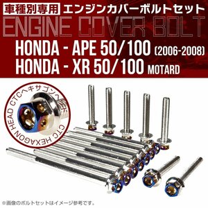 ホンダ エイプ 50/100 06-08 / XR50 XR100 エンジンカバー ボルト14本セット CTCヘキサゴン シルバー/焼きチタンカラー 六角ボルト TB6184