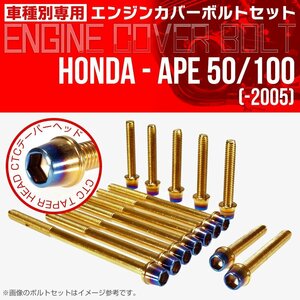 ホンダ エイプ 50/100 ～05 エンジンカバー ボルト14本セット CTCテーパーヘッド ゴールド/焼きチタンカラー ステンレス製 TB6158