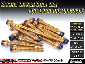 ZOOMER-X用 エンジンカバー ボルト14本セット ステンレス製キャップボルト使用 CTCテーパーシェルヘッド ゴールド&焼チタンカラー TB6037