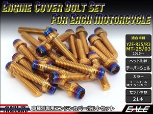 YZF-R25/R3 MT-25/03 エンジンカバー ボルト21本set ステンレス製キャップボルト CTCテーパーシェルヘッド ゴールド&焼チタンカラー TB7037