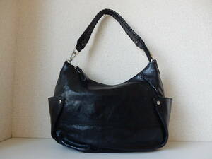  original leather *ESTINE( Estee -n)*B5 correspondence *6 pocket * leather shoulder bag black ( metal fittings silver )