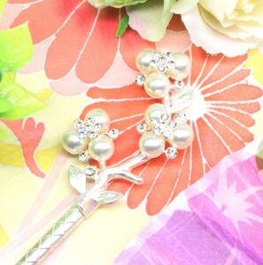  super-discount popular stylish lovely . ornamental hairpin 1 psc hair ornament Japanese clothes tomesode long-sleeved kimono metal pair cup ru flower peach. flower silver hair accessory 