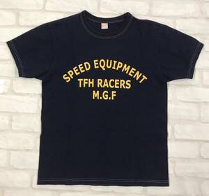 ■フラットヘッド FLAT HEAD TFH RACERS 36 ネイビー プリント Tシャツ 