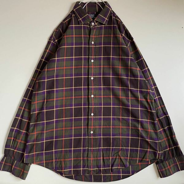 【XL!】90s Ralph Lauren ラルフローレン 長袖チェックシャツ ボタンダウンシャツ チェック柄