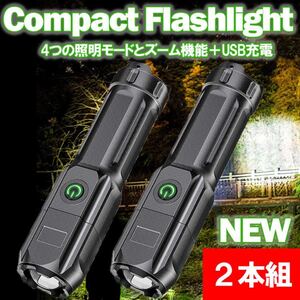 懐中電灯 ハンディライト ズーム 2個 強力 充電式 照明 ランプ 緊急 災害