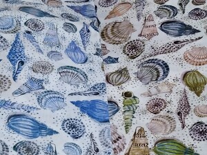 リバティ 生地 タナローン 貝殻 ブルー、ベージュ LIBERTY 30cm×2枚セット