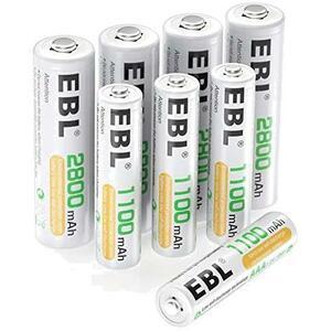 単3電池＋単4電池 EBL 単三 単四電池セット 単3電池 充電式 2800mAh４本パック＋単4電池 充電式1100mAh４本パック