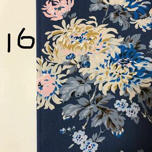 綿生地　帆布　キャスキッドソン　ブルー×菊の花