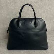 1円 希少品 〇W 刻印 93年製 HERMES エルメス ボリード37 ボックスカーフ レザー 本革 ハンドバッグ ミニ トートバッグ ネイビー 190581_画像1