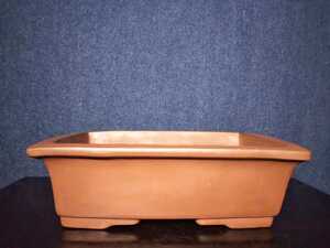 中国古盆器 外縁段足長方鉢 左右19cm 番号印