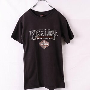 ハーレーダビッドソンTシャツ S 半袖 黒 両面プリント HARLEY DAVIDSON メンズ レディース 古着 中古 st367