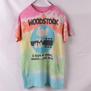 ウッドストック タイダイ Tシャツ M 半袖 WOODSTOCK リキッドブルー バンドt ロックt メンズ レディース 古着 中古 st377