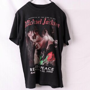 マイケルジャクソン Tシャツ M位 半袖 黒 Michael Jackson バンドt ロックt メンズ レディース 古着 中古 st382