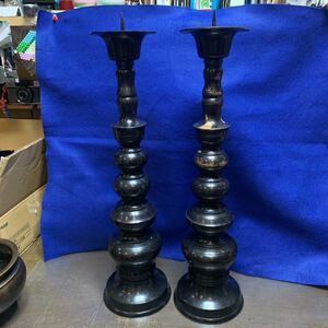 約47cm 特大 仏具 寺院用 火立 一対/真鍮 金属製 お寺用 檀家用 お店 店舗用 具足 大きい ろうそく立て ロウソク立て 蝋燭立 火立て 燭台