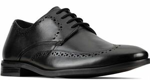 送料無料 CLARKS 27.5cm オックスフォード レザー ブラック ウイング チップ ビジネス オフィス カジュアル スニーカー ブーツ YYY149