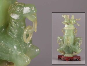 中国古玩 唐物 緑砡石 翡翠 遊環 香炉 置物 細密細工 時代物 極上品 初だし品 4159