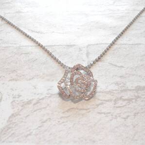 1点から送料無料☆ 美品 アクセサリーショップ購入 ローズ モチーフ ラインストーン シルバー ネックレス ( 花 バラ ブローチ ピン