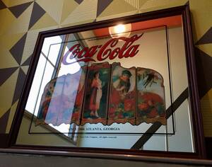 希少 コカコーラ 木製 大型 ビンテージ パブミラー 壁飾り 鏡 アメリカン ロゴ 看板 アンティーク ダイナー ガレージ レトロ 雑貨 グッズ