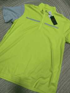 新品 SRIXON スリクソン 半袖 ハーフジップ ポロシャツ M ライム×グレー ストレッチ 吸汗 速乾 UVケア ゴルフウェア メンズ　