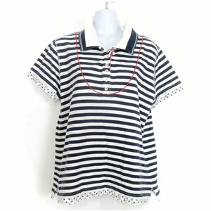  As Know As o Ora ka* polo-shirt short sleeves large size 15 piling put on manner! stripe & dot pattern! spring summer thing navy blue × white series *W2669