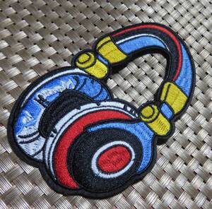 青赤黄◆新品ヘッドフォン ヘッドホンheadphone 刺繍ワッペン■音楽 MUSIC ミュージック DJ ブース おしゃれ ヒップホップ ラップ