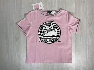 ★１９Cシャネル CHANEL ピンク コットンツイード 半袖 T-シャツ カットソー トップ ３６