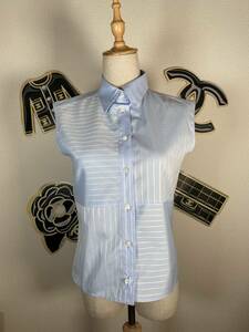 *00C Chanel CHANEL cotton no sleeve blouse light blue top 38