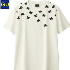 GUグラフィックTシャツ Disney ディズニーミッキーマウスSサイズ/白モノトーンプリント半袖シャツコットン 綿100％