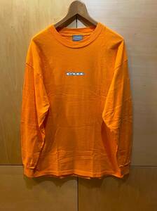 古着 90s CRU 両面 プリント ロンT USA製 クルー ロゴ 長袖 Tシャツ サーフ スケート ビンテージ オレンジ