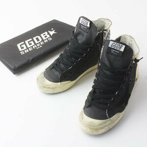 GOLDEN GOOSE ゴールデングース RECORDS 加工 ハイカット スニーカー ブラック ゴールド 35/-黒 金 くつ 靴 シューズ【2400011608291】