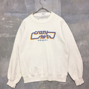 ◆vintage◆USA製　Crazy Shirts 長袖 クレイジーシャツ トレーナー スウェット ハワイ ホワイト 白 Ｓ メンズ 107 ｃ3305