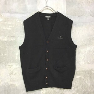 ◆大きいサイズ◆L◆お洒落な逸品◆pierre cardin/ピエールカルダン ニット ベスト ブラック 黒 ロゴ刺 L メンズ 107 ｃ3301