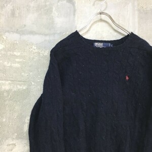 ◆大きいサイズ◆Ｌ◆お洒落な逸品◆POLO RALPH LAUREN/ラルフローレン ケーブルニット　セーター ニット ウール　ネイビー Ｌ K23 ｃ2629