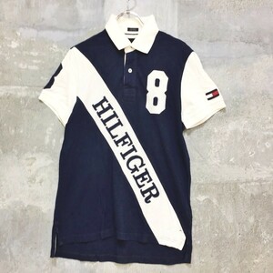 ◆お洒落な逸品◆Tommy Hilfiger/トミーヒルフィガー 半袖 ポロシャツ コットン100％ ネイビー ホワイト S K86 ｃ2939