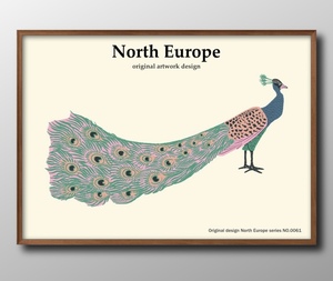 Art hand Auction 1-7744■Free shipping!!A3 poster Peacock Peacock Scandinavian/Korean/Painting/Illustration/Matte/Limited to our store, residence, interior, others