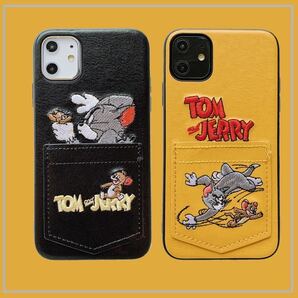 トムとジェリー iPhoneケース iPhone7/8/SE2/X/Xs/XR/11/12/12Pro/13/13Proレザー ソフトケース トムジェリ 刺繍