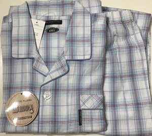 超特価 L メンズ パジャマ 涼感素材 半袖 純棉100％前開 格子柄 新品 紳士パジャマ